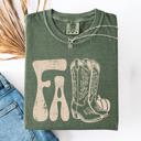 XXXL Moss Dark Green Fall Cowboy Boots Western Autumn Pumpkin Checkered Motif Minimal Vintage Style Comfort Colors Tee