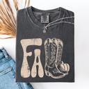XL Pepper Dark Gray Fall Cowboy Boots Western Autumn Pumpkin Checkered Motif Minimal Vintage Style Comfort Colors Tee