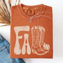 XXXL Yam Fall Cowboy Boots Western Autumn Pumpkin Checkered Motif Minimal Vintage Style Comfort Colors Tee
