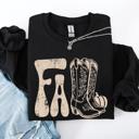 XXXL Black Fall Cowboy Boots Western Autumn Cozy Western Inspired Print Seasonal Style Sweatshirt