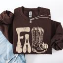 Medium Dark Chocolate Fall Cowboy Boots Western Autumn Cozy Western Inspired Print Seasonal Style Sweatshirt