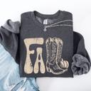 Medium Dark Gray Heather Fall Cowboy Boots Western Autumn Cozy Western Inspired Print Seasonal Style Sweatshirt