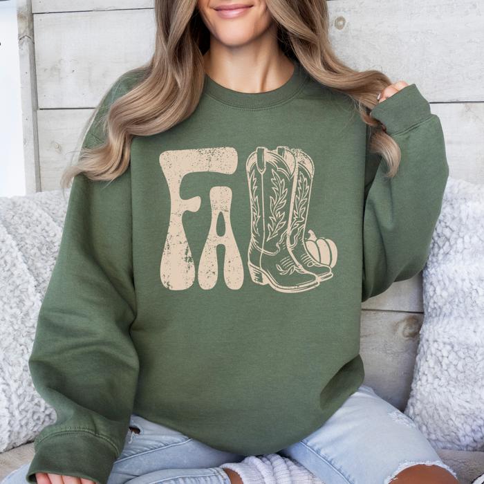 Fall Cowboy Boots Western Autumn Cozy Western Inspired Print Seasonal Style Sweatshirt