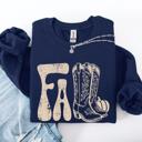 XXXL Navy Fall Cowboy Boots Western Autumn Cozy Western Inspired Print Seasonal Style Sweatshirt
