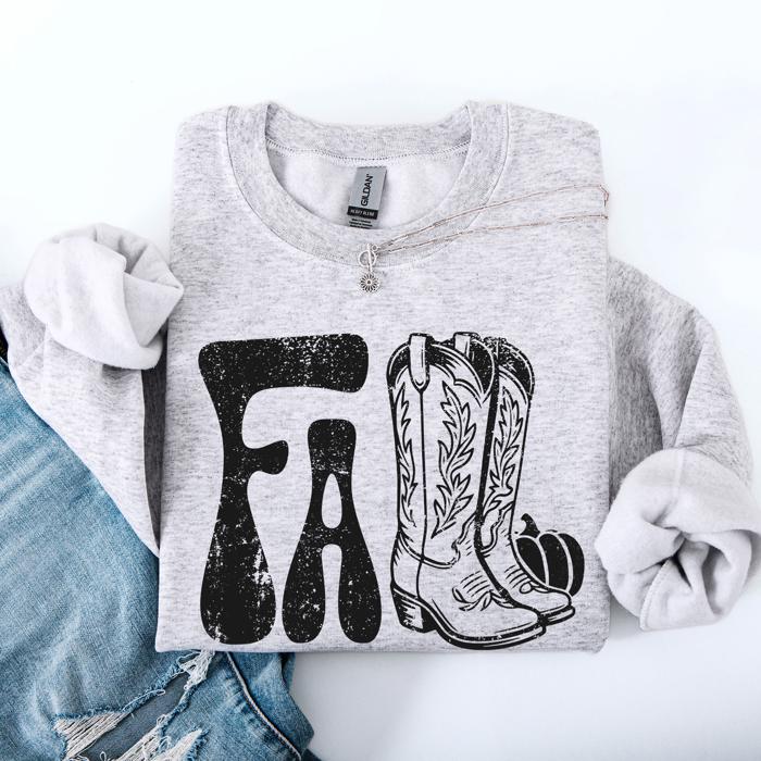 Fall Cowboy Boots Western Autumn Cozy Western Inspired Print Seasonal Style Sweatshirt