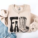 Large Sand Fall Cowboy Boots Western Autumn Cozy Western Inspired Print Seasonal Style Sweatshirt