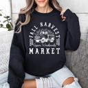 Small Black Fall Harvest Market Pumpkins Autumn Cozy Rustic Orchard Scene Graphic Art Sweatshirt