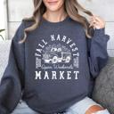 XXXL Dark Gray Heather Fall Harvest Market Pumpkins Autumn Cozy Rustic Orchard Scene Graphic Art Sweatshirt
