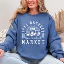 XXXL Indigo Blue Fall Harvest Market Pumpkins Autumn Cozy Rustic Orchard Scene Graphic Art Sweatshirt