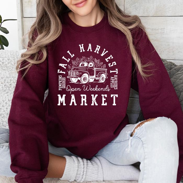 Fall Harvest Market Pumpkins Autumn Cozy Rustic Orchard Scene Graphic Art Sweatshirt