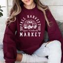 Medium Maroon Fall Harvest Market Pumpkins Autumn Cozy Rustic Orchard Scene Graphic Art Sweatshirt