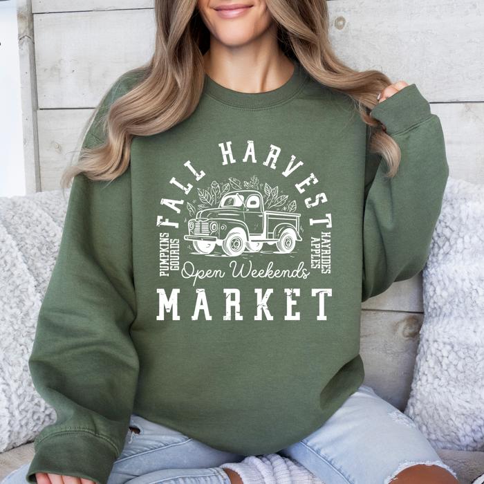 Fall Harvest Market Pumpkins Autumn Cozy Rustic Orchard Scene Graphic Art Sweatshirt