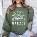 XXXL Military Green Fall Harvest Market Pumpkins Autumn Cozy Rustic Orchard Scene Graphic Art Sweatshirt