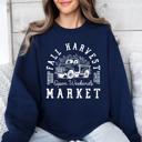 XL Navy Fall Harvest Market Pumpkins Autumn Cozy Rustic Orchard Scene Graphic Art Sweatshirt