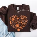 Large Dark Chocolate Fall Heart With Pumpkin Leaves And Autumn Charm Cozy Seasonal Art Print Theme Sweatshirt