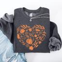 XXXL Dark Gray Heather Fall Heart With Pumpkin Leaves And Autumn Charm Cozy Seasonal Art Print Theme Sweatshirt