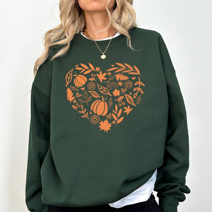 Fall Heart With Pumpkin Leaves And Autumn Charm Cozy Seasonal Art Print Theme Sweatshirt
