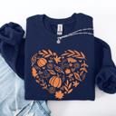 Large Navy Fall Heart With Pumpkin Leaves And Autumn Charm Cozy Seasonal Art Print Theme Sweatshirt