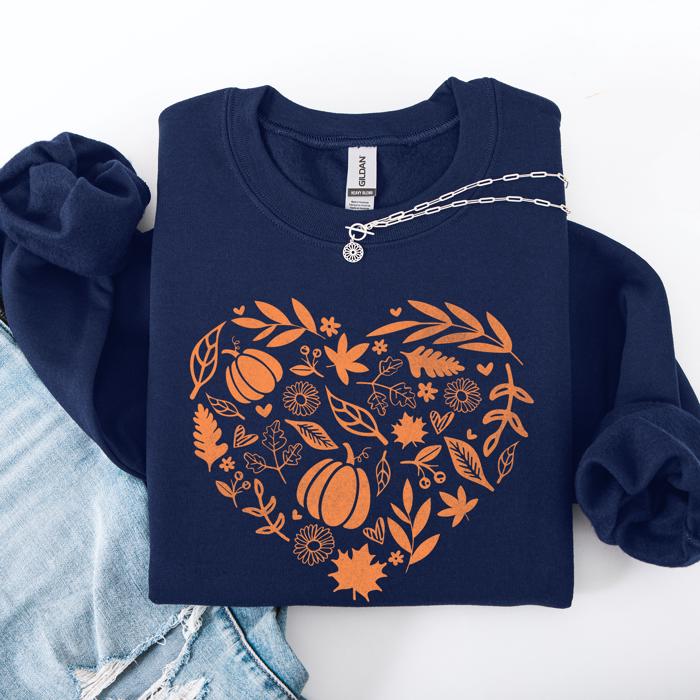 Fall Heart With Pumpkin Leaves And Autumn Charm Cozy Seasonal Art Print Theme Sweatshirt