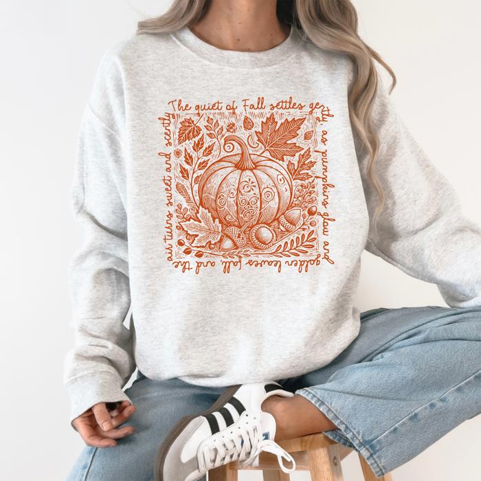 Fall Quote Pumpkin Autumn Minimalist Pretty Cozy Warm Harvest Themed Autumnal Saying Sweatshirt