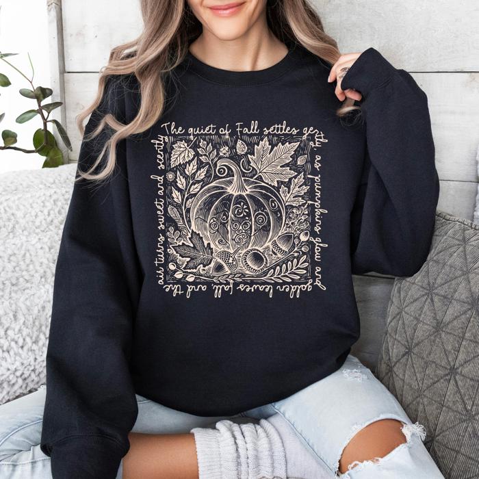 Fall Quote Pumpkin Autumn Minimalist Pretty Cozy Warm Harvest Themed Autumnal Saying Sweatshirt