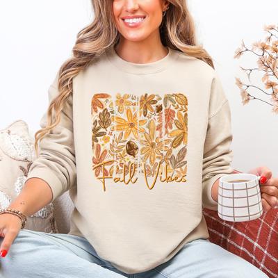 Fall Vibes Colorful Autumn Flowers Seasonal Cozy Minimalist Design Graphic Sweatshirt