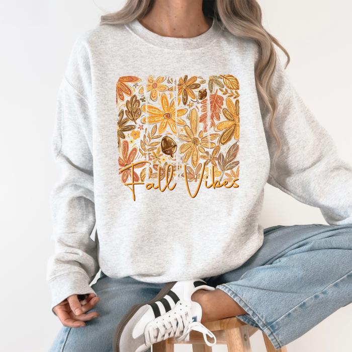 Fall Vibes Colorful Autumn Flowers Seasonal Cozy Minimalist Design Graphic Sweatshirt