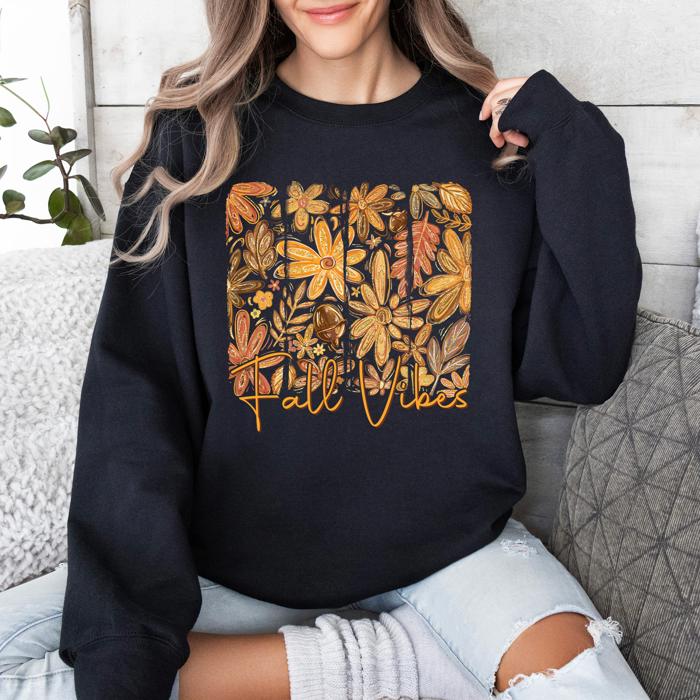 Fall Vibes Colorful Autumn Flowers Seasonal Cozy Minimalist Design Graphic Sweatshirt