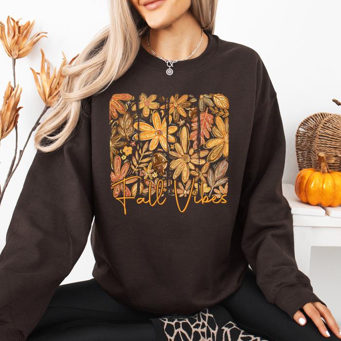 Fall Vibes Colorful Autumn Flowers Seasonal Cozy Minimalist Design Graphic Sweatshirt