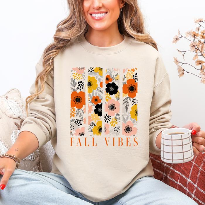 Fall Vibes Floral Stripes Beautiful Autumn Cozy Everyday Wear Soft Warm Lightweight Sweatshirt