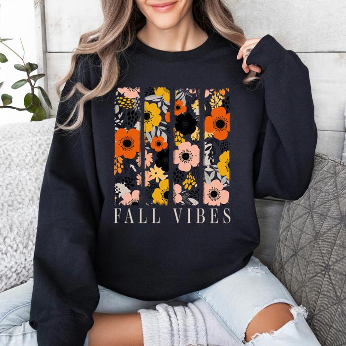 Fall Vibes Floral Stripes Beautiful Autumn Cozy Everyday Wear Soft Warm Lightweight Sweatshirt