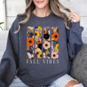 Large Dark Gray Heather Fall Vibes Floral Stripes Beautiful Autumn Cozy Everyday Wear Soft Warm Lightweight Sweatshirt