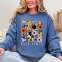 XXXL Indigo Blue Fall Vibes Floral Stripes Beautiful Autumn Cozy Everyday Wear Soft Warm Lightweight Sweatshirt