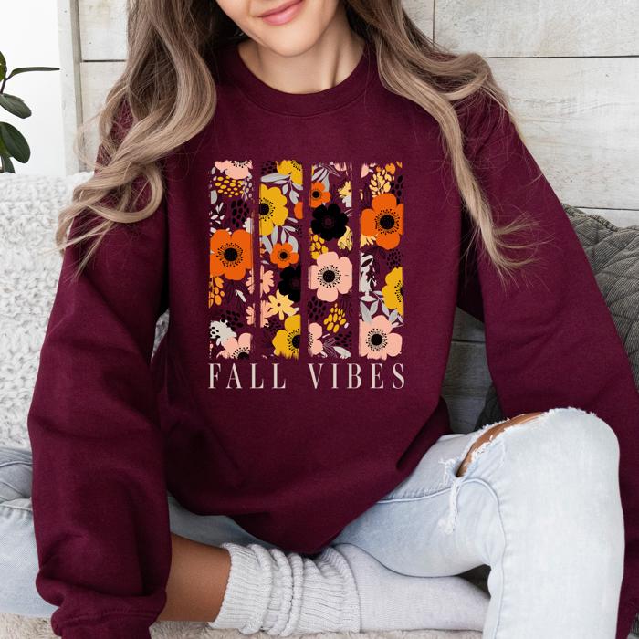 Fall Vibes Floral Stripes Beautiful Autumn Cozy Everyday Wear Soft Warm Lightweight Sweatshirt