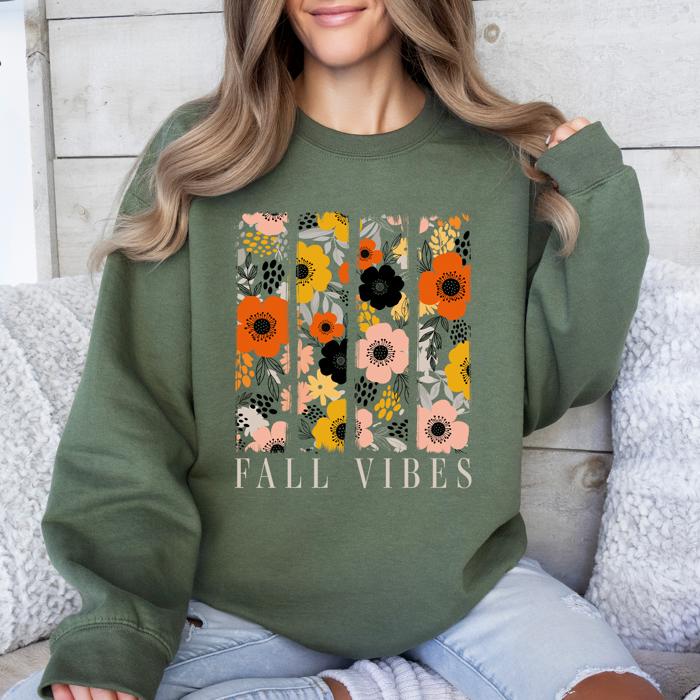 Fall Vibes Floral Stripes Beautiful Autumn Cozy Everyday Wear Soft Warm Lightweight Sweatshirt