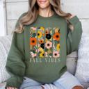 XL Military Green Fall Vibes Floral Stripes Beautiful Autumn Cozy Everyday Wear Soft Warm Lightweight Sweatshirt