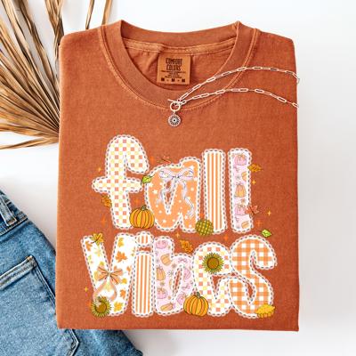Fall Vibes Floral Stripes Pumpkin Motif Vintage Varsity Style Edition Comfort Colors Tee