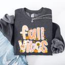 Medium Dark Gray Heather Fall Vibes Halloween Pumpkin Autumn Floral Pattern Sunflower Motifs Cozy Seasonal Collection Sweatshirt