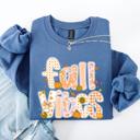 XXXL Indigo Blue Fall Vibes Halloween Pumpkin Autumn Floral Pattern Sunflower Motifs Cozy Seasonal Collection Sweatshirt