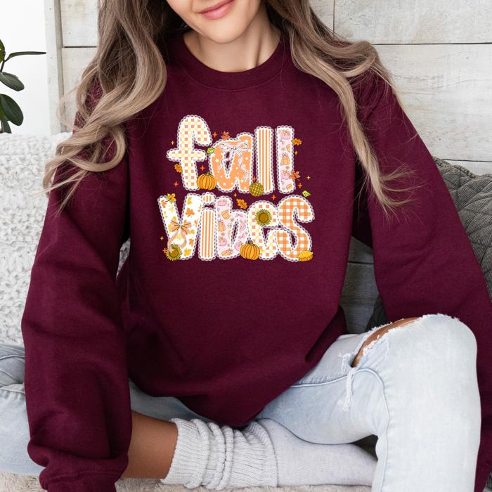 Fall Vibes Halloween Pumpkin Autumn Floral Pattern Sunflower Motifs Cozy Seasonal Collection Sweatshirt