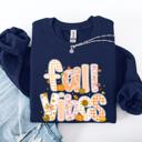 Medium Navy Fall Vibes Halloween Pumpkin Autumn Floral Pattern Sunflower Motifs Cozy Seasonal Collection Sweatshirt