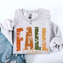 Large Ash Light Gray Fall Vibes Retro Varsity Autumn Pumpkin Floral Sunflower Accent Cozy Seasonal Sweatshirt