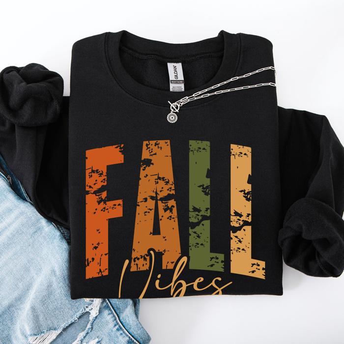 Fall Vibes Retro Varsity Autumn Pumpkin Floral Sunflower Accent Cozy Seasonal Sweatshirt