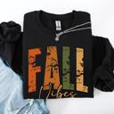Small Black Fall Vibes Retro Varsity Autumn Pumpkin Floral Sunflower Accent Cozy Seasonal Sweatshirt