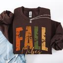 XXXL Dark Chocolate Fall Vibes Retro Varsity Autumn Pumpkin Floral Sunflower Accent Cozy Seasonal Sweatshirt