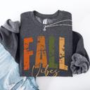 XXXL Dark Gray Heather Fall Vibes Retro Varsity Autumn Pumpkin Floral Sunflower Accent Cozy Seasonal Sweatshirt
