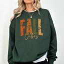 Large Forest Green Fall Vibes Retro Varsity Autumn Pumpkin Floral Sunflower Accent Cozy Seasonal Sweatshirt