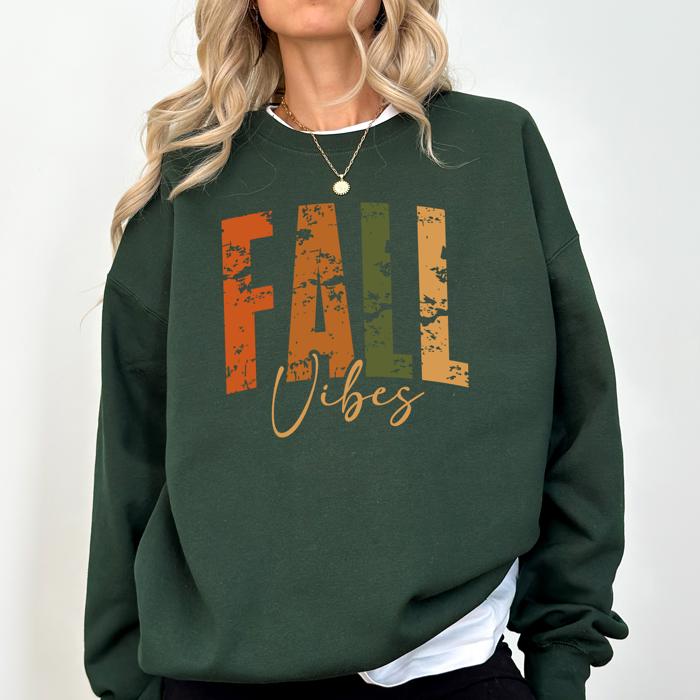 Fall Vibes Retro Varsity Autumn Pumpkin Floral Sunflower Accent Cozy Seasonal Sweatshirt