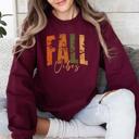 XL Maroon Fall Vibes Retro Varsity Autumn Pumpkin Floral Sunflower Accent Cozy Seasonal Sweatshirt