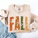 Large Sand Fall Vibes Retro Varsity Autumn Pumpkin Floral Sunflower Accent Cozy Seasonal Sweatshirt